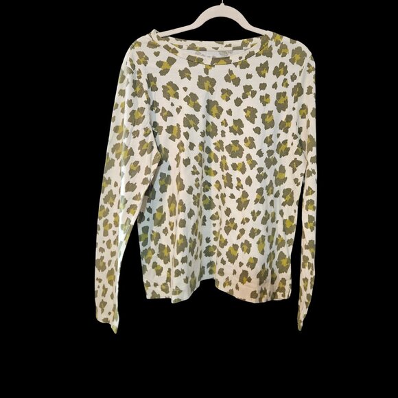 LOFT White & Green Leopard Print Long Sleeve Top Size XL - Picture 3 of 5